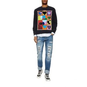 JW Anderson Hearts Patch Cotton Jersey Sweatshirt‎ In Navy Large